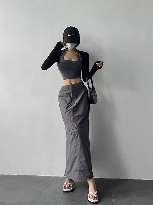 Mo.Studio Mid Length Multi-Pocket Cargo Skirts